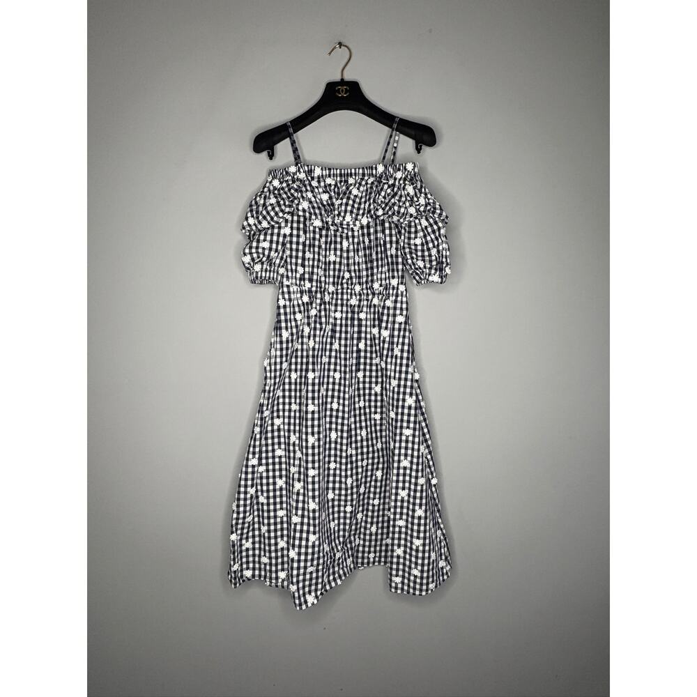 NWOT Perseverance London Black White Floral Gingham Voile Midi Dress Size 8